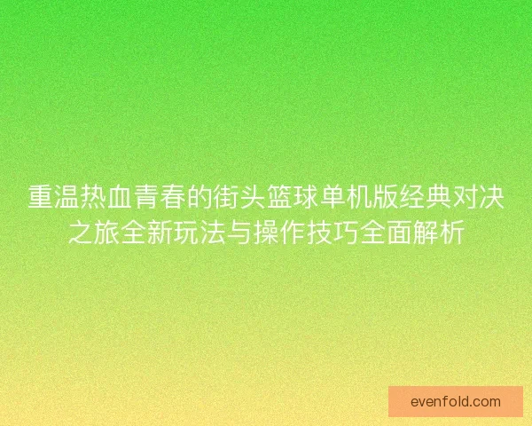 重温热血青春的街头篮球单机版经典对决之旅全新玩法与操作技巧全面解析